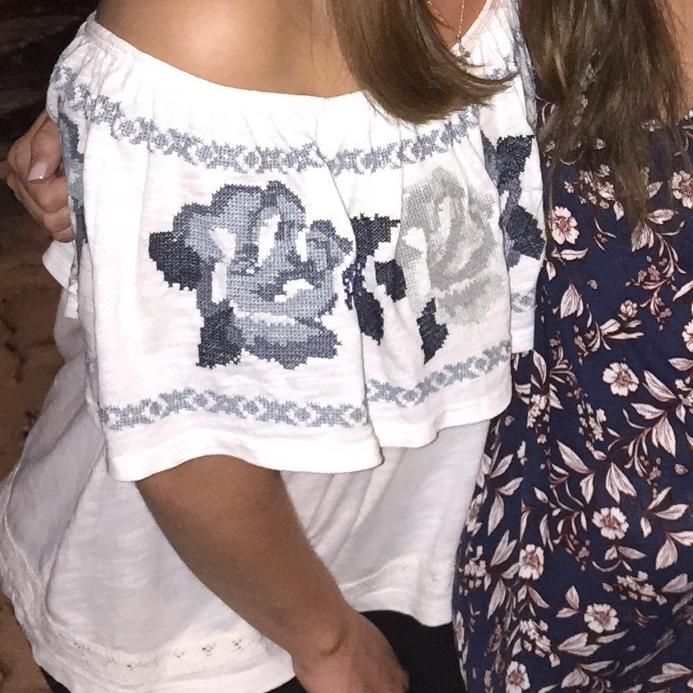 Free People Off the Shoulder Embroidered Top